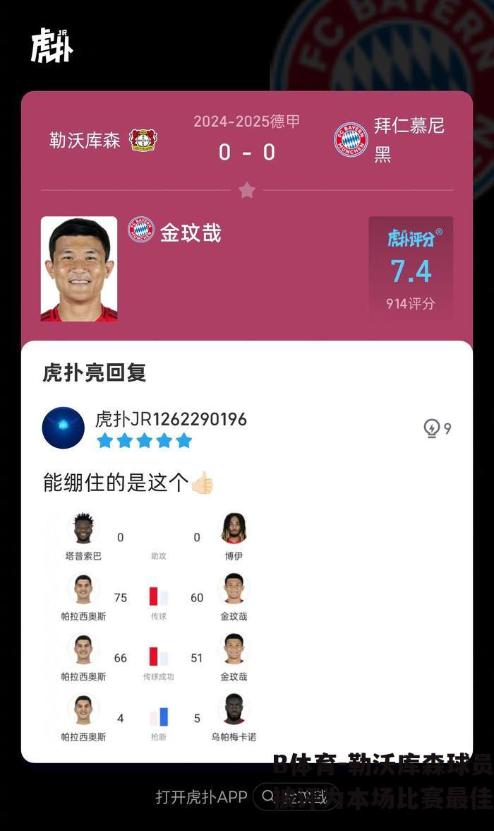 勒沃库森球员被评为本场比赛最佳
